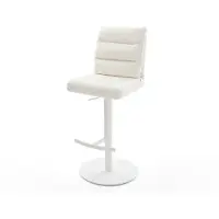 DELIFE Barstuhl Pela-Flex Bouclé Soft Beige Drehfuß höhenverstellbar Metall Weiß