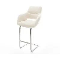 DELIFE Barstuhl Yago-Flex Teddystoff Beige Freischwinger Flach Edelstahl Silberfarben Taschenfederkern