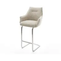 DELIFE Barstuhl Alja-Flex Webstoff Soft Beige Freischwinger Flach Edelstahl Silberfarben Taschenfederkern