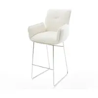 DELIFE Barstuhl Nela-Flex Bouclé Soft Beige Kufengestell Edelstahl Silberfarben