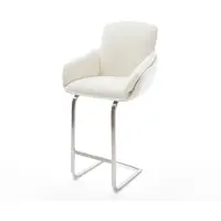 DELIFE Barstuhl Luan-Flex Bouclé Soft Beige Freischwinger Flach Edelstahl Silberfarben