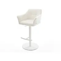 DELIFE Barstuhl Yulo-Flex Bouclé Soft Beige Drehfuß höhenverstellbar Metall Weiß