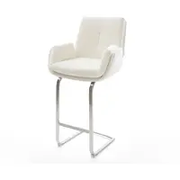 DELIFE Barstuhl Clea-Flex Bouclé Soft Beige Freischwinger Flach Edelstahl Silberfarben