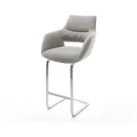 DELIFE Barstuhl Yago-Flex Strukturstoff Soft Grau Freischwinger Flach Edelstahl Silberfarben Taschenfederkern