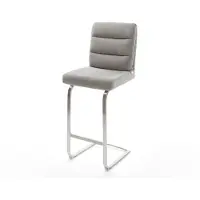 DELIFE Barstuhl Pela-Flex Strukturstoff Soft Grau Freischwinger Flach Edelstahl Silberfarben