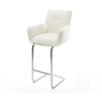 DELIFE Barstuhl Nela-Flex Bouclé Soft Beige Freischwinger Flach Edelstahl Silberfarben