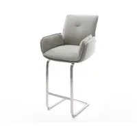 DELIFE Barstuhl Nela-Flex Strukturstoff Soft Grau Freischwinger Flach Edelstahl Silberfarben