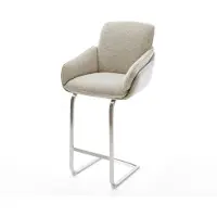DELIFE Barstuhl Luan-Flex Webstoff Soft Beige Freischwinger Flach Edelstahl Silberfarben