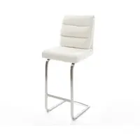 DELIFE Barstuhl Pela-Flex Bouclé Soft Beige Freischwinger Flach Edelstahl Silberfarben