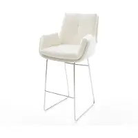DELIFE Barstuhl Clea-Flex Bouclé Soft Beige Kufengestell Edelstahl Silberfarben