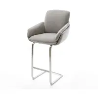 DELIFE Barstuhl Luan-Flex Strukturstoff Soft Grau Freischwinger Flach Edelstahl Silberfarben