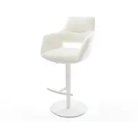 DELIFE Barstuhl Yago-Flex Bouclé Soft Beige Drehfuß höhenverstellbar Metall Weiß Taschenfederkern