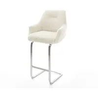 DELIFE Barstuhl Alja-Flex Teddystoff Beige Freischwinger Flach Edelstahl Silberfarben Taschenfederkern