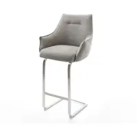 DELIFE Barstuhl Alja-Flex Strukturstoff Soft Grau Freischwinger Flach Edelstahl Silberfarben Taschenfederkern