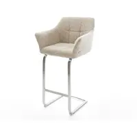DELIFE Barstuhl Yulo-Flex Webstoff Soft Beige Freischwinger Flach Edelstahl Silberfarben