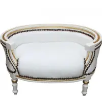 Casa Padrino Barock Hunde & Katzen Sofa Weiss / Gold Hundebett & Katzenbett