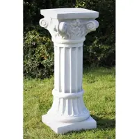 Casa Padrino Barock Säule Weiß / Grau H. 76 cm - Prunkvolle Gartensäule im Barockstil - Gartendeko Stein Säule - Barock Garten & Terrassen Deko Accessoires