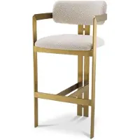 Casa Padrino Luxus Barstuhl Creme / Messing 53 x 44,5 x H. 107 cm - Gepolsterter Edelstahl Barhocker - Luxus Barmöbel