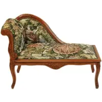 Casa Padrino Barock Kinder Chaiselongue Gobelin Muster / Mahagoni - Elegantes Luxus Möbelstück 109 x 49 x 72 cm