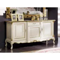 Casa Padrino Luxus Barock Sideboard Weiß / Gold - Handgefertigter Massivholz Schrank mit 3 Türen und Schublade - Luxus Möbel im Barockstil - Luxus Qualität - Made in Italy