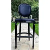 Casa Padrino Barock Barstuhl Schwarz - Prunkvoller Barockstil Massivholz Barhocker mit edlem Samtstoff - Barock Bar Möbel