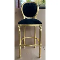 Casa Padrino Barock Barstuhl Schwarz / Gold - Prunkvoller Barockstil Massivholz Barhocker mit edlem Samtstoff - Barock Bar Möbel