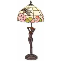 Casa Padrino Art Deco Tiffany Tischleuchte Braun / Bunt H. 55 cm - Tiffany Leuchten