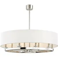 Casa Padrino Luxus Hängeleuchte Silber / Cremefarben Ø 51,4 x H. 29,9 cm - Runde Metall Hängelampe mit Leinenstoff