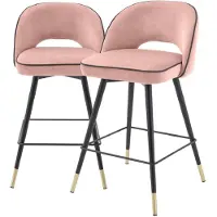 Casa Padrino Luxus Barstuhl Set Rosa / Schwarz / Messingfarben 51 x 52 x H. 92,5 cm - Barstühle mit drehbarer Sitzfläche und edlem Samtsoff - Luxus Bar Möbel