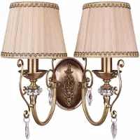Casa Padrino Luxus Barock Kristall Doppel Wandleuchte Messing mit Patina / Beige-Gold H. 37 cm