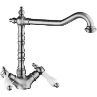 Casa Padrino Jugendstil Spültischarmatur Zweihebelmischer Silber / Weiß H. 26,5 cm - Luxus Armatur für die Küche