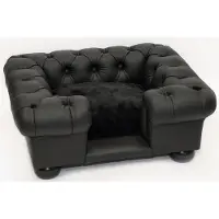 Casa Padrino Luxus Chesterfield Leder Hundebett Schwarz 95 x 75 x H. 37 cm - Rechteckiges Echtleder Hundebett - Chesterfield Tiermöbel - Luxus Tiermöbel - Leder Tiermöbel - Hundemöbel