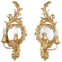 Casa Padrino Luxus Barock Doppel Wandleuchten Set Antik Gold 27 x 15 x H. 59 cm - Prunkvolle Barockstil Wandlampen mit kleinem Spiegel - Barock Leuchten - Luxus Qualität - Italy