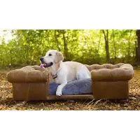 Casa Padrino Luxus Chesterfield Leder Hundebett Vintage Braun / Dunkelbraun / Grau 134 x 104 x H. 37 cm - Rechteckiges Echtleder Hundebett - Luxus Chesterfield Leder Tiermöbel