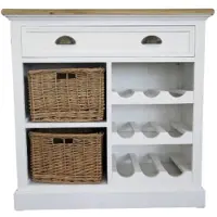 Casa Padrino Landhausstil Kommode mit Schublade, 2 Rattankörben und Flaschenablage, Antik Weiß / Naturfarben, 80 x 35 x H. 80 cm