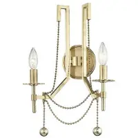 Casa Padrino Luxus Jugendstil Doppel Wandleuchte Antik Messingfarben 32,4 x 17,2 x H. 46,4 cm - Wandlampe mit Metallperlen