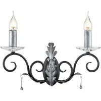 Casa Padrino Barock Doppel Wandleuchte Schwarz / Silber 37 x 19 x H. 38 cm - Elegante Wandlampe mit handgefertigten Stahl Eichenblättern und dekorativen Glastropfen - Wandleuchten im Barockstil
