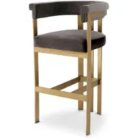 Casa Padrino Luxus Samt Barstuhl mit Armlehnen Grau / Messing 56 x 56 x H. 104 cm - Gepolsterter Barhocker - Bar Möbel - Luxus Möbel - Luxus Qualität
