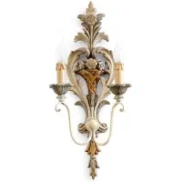 Casa Padrino Luxus Barock Doppel Wandleuchte Antik Weiß / Grau H. 57 cm - Made in Italy