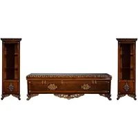 Casa Padrino Luxus Barock Möbel Set Braun / Gold - Edler Massivholz TV Schrank mit 2 Vitrinen - Barock Wohnzimmer Möbel