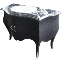 Casa Padrino Luxus Barock Waschtisch Kommode Schwarz Stoffbezug mit Marmorplatte - Luxus Barock Badezimmermöbel