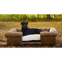 Casa Padrino Luxus Chesterfield Leder Hundebett Vintage Braun / Dunkelbraun / Weiß / Schwarz 134 x 104 x H. 37 cm - Rechteckiges Echtleder Hundebett - Luxus Chesterfield Leder Tiermöbel