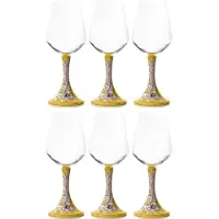 Casa Padrino Luxus Keramik Weinglas 6er Set Gelb / Mehrfarbig H. 23,5 cm - Handgefertigte & handbemalte Weingläser - Hotel & Restaurant Accessoires - Luxus Qualität - Italy
