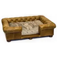 Casa Padrino Luxus Chesterfield Leder Hundebett Vintage Braun / Dunkelbraun 134 x 104 x H. 37 cm - Rechteckiges Echtleder Hundebett - Luxus Chesterfield Leder Tiermöbel
