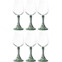 Casa Padrino Luxus Keramik Weinglas 6er Set Grün / Mehrfarbig H. 23,5 cm - Handgefertigte & handbemalte Weingläser - Hotel & Restaurant Accessoires - Luxus Qualität - Italy