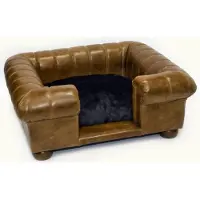Casa Padrino Luxus Leder Hundebett Vintage Braun / Dunkelbraun / Schwarz 109 x 89 x H. 37 cm - Rechteckiges Echtleder Hundebett - Luxus Echtleder Tiermöbel