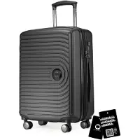 Hauptstadtkoffer Mitte - Handgepäck-Koffer + digitaler Gepäckanhänger Kofferschild, Kabinentrolley XL-Erweiterung Bordgepäck Hardcase Handkoffer Flugzeug Carry-On 55 L TSA,Graphite