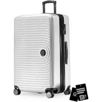 Hauptstadtkoffer - Großer Koffer + digitaler Kofferanhänger, Reisekoffer XL Erweiterung, Hardcase Rollkoffer 4 Rollen Aufgabegepäck 130L TSA-Schloss,matt Weiß