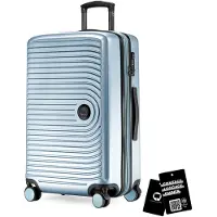 Hauptstadtkoffer Mitte - mittelgroßer Koffer + digitaler Namensschild, erweiterbarer Reisekoffer Check-In Gepäck Rollkoffer 90L Gurtmaß 158 cm Doppelrollen Trolley TSA,Pool blau