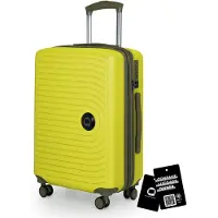 Hauptstadtkoffer Mitte - Handgepäck-Koffer + digitaler Gepäckanhänger Kofferschild, Kabinentrolley XL-Erweiterung Bordgepäck Hardcase Handkoffer Flugzeug Carry-On 55 L TSA,Lemon